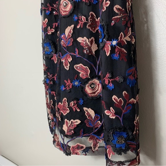 Sam Edelman | Tie Halter Neck Zipper Back Embroidered Floral Mesh Dress | Size 2 - Picture 4 of 10